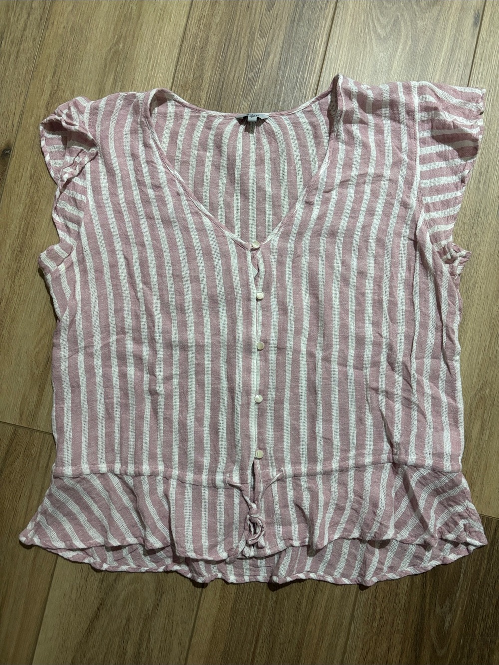 Rails Pink and White Striped Button-Front Blouse